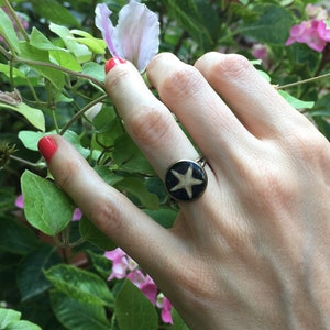 Adjustable Brass Starfish Resin Ring, Sea Ring, Black Ring