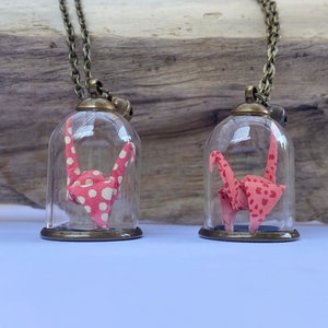 Collana origami gru rosa, regalo migliore amica, regalo di buon augurio