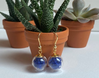 Gold and blue drop earrings, evening earrings