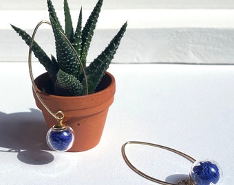 Gold and blue earrings, elegant drop earrings