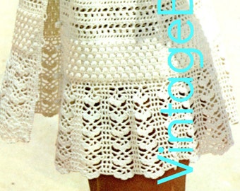 Baby Doll Mini Dress • CoverUp Crochet PATTERN 1970s Sizes 10 - 16 sizes Beach Sexy Summer Holiday Lacy Jacket • Watermarked PDF Only