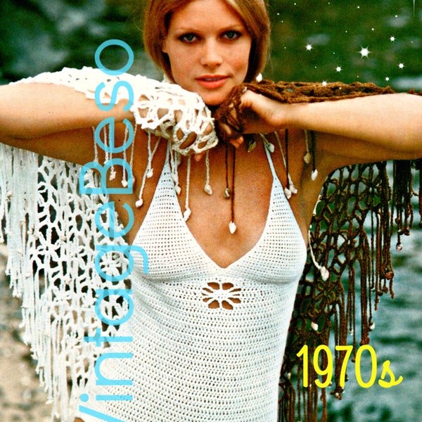 2 PATTERNS Ladies Swimsuit Crochet Pattern 70s Maillot Womens One Piece Bathing Suit Flower Cut Out Pattern • Watermarked PDF Only