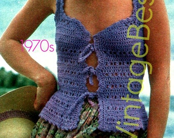 Top Crochet Pattern • 1970s Vest Crochet Pattern • Boho Clothing • Tiny Little Summer Vest Top Pattern • Lilac Lace • Watermarked PDF Only