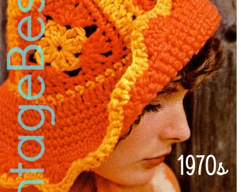 1970s Crochet Hat Pattern • Trellis Wrap Cap • Watermark PDF Only