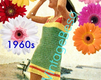 EASY Dress Crochet Pattern • Shift Dress • Beach Dress • Vintage 1960s • Retro Ladies Summer Dress Pattern • Watermarked PDF Only