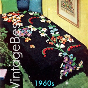 Bedspread CROCHET Pattern • Boho 1960s • Gorgeous Flowers • Afghan Pattern • Blanket Cover Cala Lily of the Valley • Watermarked PDF Only