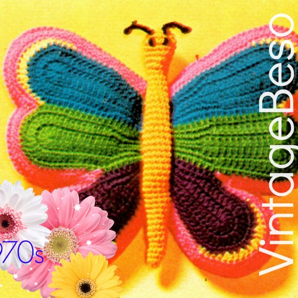 Butterfly Pillow CROCHET PATTERN • 1970s Butterfly Crochet Pattern • Retro Crochet Pattern • Boho Home • Decor Hippie • Watermarked PDF Only