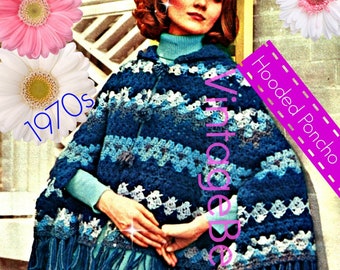 HOODED PONCHO CROCHeT Pattern • 1970s Vintage Crochet Shawl • Crochet Pattern • Easy Crochet • Watermarked PDF Only