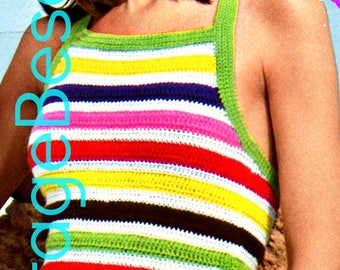 Striped Halter Crochet Pattern • Vintage 1970s Ladies Sleeveless Top • Women's Crochet Pattern • Watermarked PDF Only