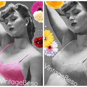 Bra Crochet Pattern • Vintage 40s WWII • Retro Ladies Bra Pattern • Bust 32 34 • Rosie the Riveter era • Watermarked PDF Only