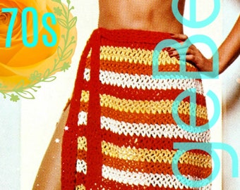 Vintage 1970s Bikini plus Sarong Skirt Crochet Pattern • Watermarked PDF Pattern
