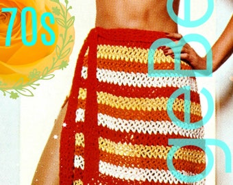 Sarong Skirt Crochet Pattern • VintageBeso • 1970s Ladies • Swimsuit with Sarong Skirt Pattern • Retro Bikini • Watermarked PDF Pattern