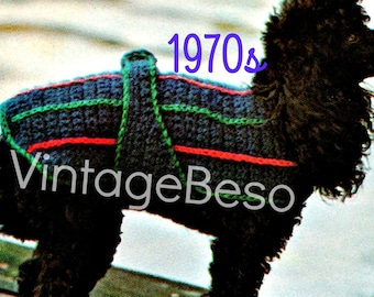 Dog Coat Crochet Pattern • Vintage 1970s Sporty Dog Sweater Crochet • Watermarked PDF Only • Dog Coat Crochet Pattern
