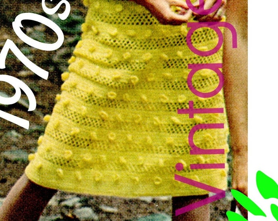 Ladies Dress CROCHET Pattern • Nubby Textured Dress Digital Pattern • Fun Slit Open Sleeve Dress • Vintage 1970s • Watermarked PDF Only