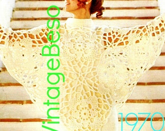 Sexy Butterfly PONCHO • Flower Crochet Pattern • Vintage 1970s Lace Bedspread • Privacy Window Free Gift • Watermarked PDF Only