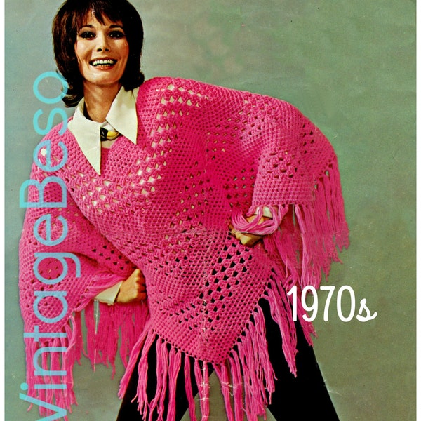 Poncho CROCHET Pattern • Vtg 70s Groovy Poncho Pattern • Ladies Summer Wear • Lightweight Jacket Hippie • Boho • Chic • Watermarked PDF Only