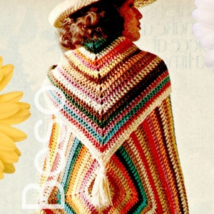 3 Patterns • CAPE Crochet Pattern • Retro 70s Top Blouse • Head Scarf •  Granny Square Pattern • Boho Clothing • Watermarked PDF Only