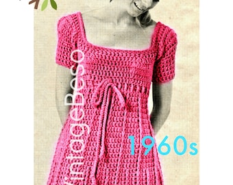 Dress Crochet Pattern • Sweet Summery Sassy 1960s Vintage Petal Bottom Empire Dress Pattern • Lunch Date • Festival • Watermarked PDF Only