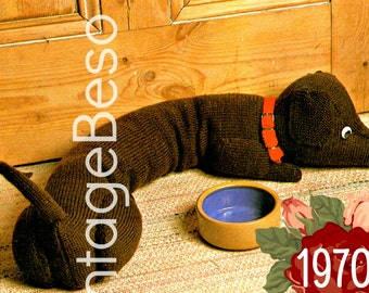 Door Draft Stopper Knitting PATTERN • Vintage Dachshund Knit Pattern • Dog Draught Excluder prevent cold winds • Watermarked PDF Only