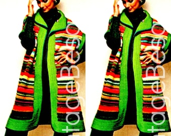 Vintage 1970s Striped Crochet Coat Pattern • Retro Jacket (PDF Pattern)