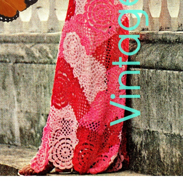 Long Skirt Vintage Crochet Pattern 1970s • Free Form Crochet Pattern Ladies Summer Wear Flower Crochet Pattern • Watermarked PDF Only