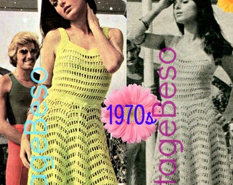Vintage 70s Crochet Dress PATTERN • Sexy Summer Tank Top Style • Watermarked PDF Only