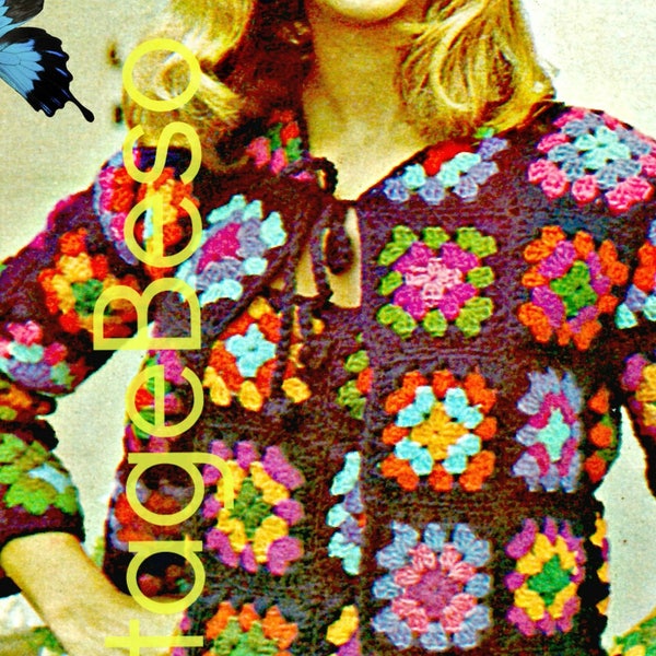 2 Patterns • 1970s Granny Square Ladies Tank Top Sweater + Cardigan • Vintage Crochet Pattern • Retro • Motif Style • Watermarked PDF Only
