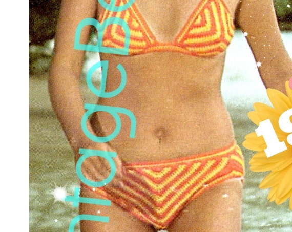 Stripe Bikini Bathing Suit • 1970s Sexy and Feminine Swimsuit Ladies Unique Vintage CROCHET Pattern Summer Necessity • Watermarked PDF Only