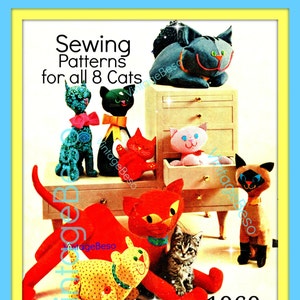 8 Stuffed Toy Cats Kitten Sew Pattern • Cat SEWING Pattern • 1960s Cats Sewing Pattern • VintageBeso • Watermarked PDF Only