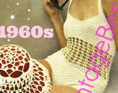 2 PATTERNS PdF Pattern Bathing Suit Crochet Pattern Hat Cover PAttERN 1960s Sexy Swimsuit Maillot Vintage One Piece Swimwear