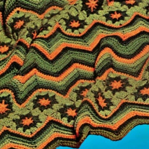 Ripple Afghan • Vintage CROCHET Pattern • 1970s Zig Zag abt 48 x 72&quot; Chevron Bohemian Crochet PDF Pattern Star • Watermarked PDF Only