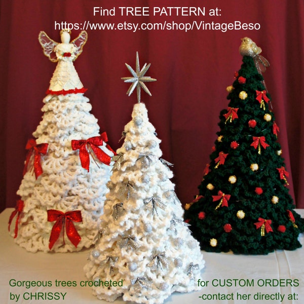 Christmas Tree + 4 Snowflake Crochet Pattern • Vintage 1970s Branches Cones Berries Four Unique Snowflakes • Watermarked PDF Only