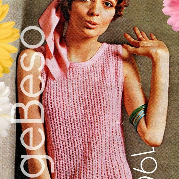 Dress Knitting Pattern • Fun Fast Easy Dress KNITTING Pattern • Vintage 1970s Lacy Shift • Summer Sleeveless Dress • Watermarked PDF Only