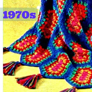 Afghan Crochet PATTERN • Vintage 1970s • Elongated Hexagonal Granny • Boho Home Decor • Country Boho Chic • Watermarked PDF Only