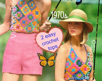 Top Crochet Pattern • Vintage 1970s • Halter Crochet Pattern • Granny Square • Vintage • Boho • Chic • Hippie • Top • Watermarked PDF Only