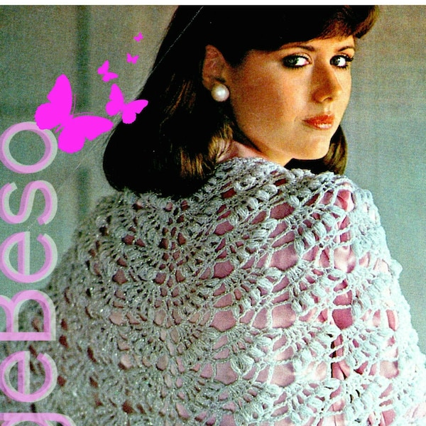 Evening Shawl Crochet Pattern • Feminine Glitter Shawl • Lovely Ladylike Vintage Crochet Pattern • Retro Ladies Wrap • Watermarked PDF Only