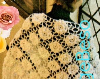SHAWL Crochet Pattern • Ladies Flower Shawl • Giant Rose Pattern • Triangle Shawl • Watermarked PDF Only
