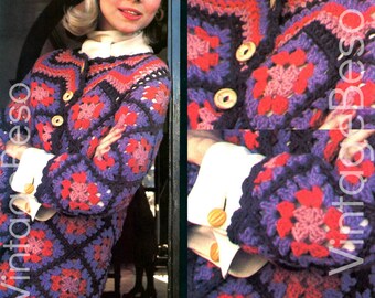 1970s Crochet Granny Square Jacket Pattern •  Cardigan • Watermarked PDF Only