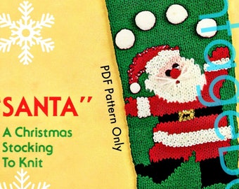 Vintage 1960s Juggling Santa Stocking Knitting Pattern:  Bucilla (Watermarked PDF Pattern)