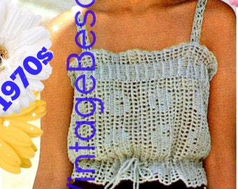 Tank Top Crochet Pattern • Camisole Crochet Pattern • Mesh Filet Top • Vintage 1970s Summer Top • Sizes S M L XL • Watermarked PDF Only