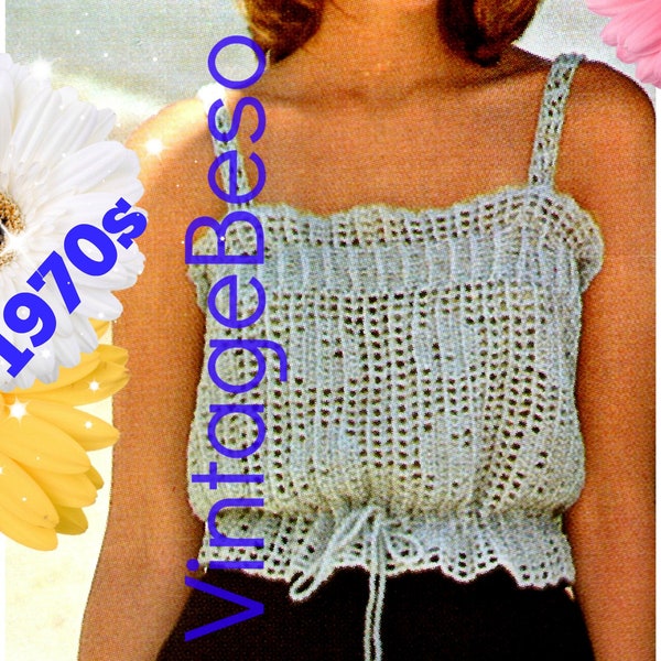 Débardeur Crochet Pattern • Camisole Crochet Pattern • Mesh Filet Top • vintage 1970s Summer Top • Tailles S M L XL • Filigrane PDF uniquement