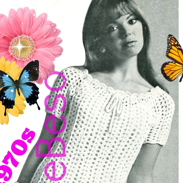 Dress Crochet Pattern • Watermarked PDF Only • Ladies Lightweight Drawstring Mini Dress Vintage 1970s • Sizes 6 8 10 12