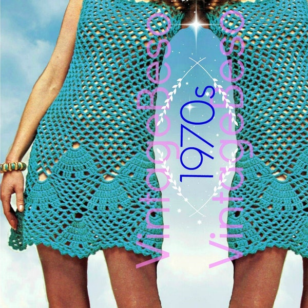 Seashell Mini Dress CROCHET Pattern • 1970s Crochet Pattern • Beach Cover-up Sexy Dress Vixen Wear • Watermarked PDF Only