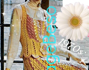 Vintage 70s Boho Crochet Dress Pattern • Victorian Flower Wedding Vest • Watermarked PDF Only