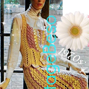 RARE Boho Häkelmuster Kleid Vintage 70er Jahre Viktorianisch Beeinflusst schwer zu finden Weste Damen Blumen Brautkleid • Nur PDF mit Wasserzeichen
