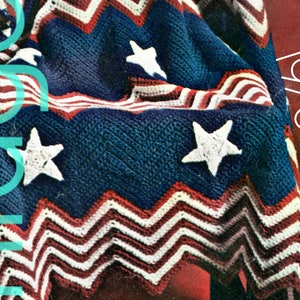 Afghan Crochet Pattern • Vintage 1970s Patriotic Pattern • American USA Stars and Stripes American Flag 4th of July • Watermarked PDF Only