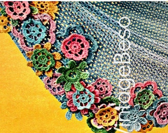 Shawl Crochet Pattern • Fluttery Flower Shawl • 1970s Ladies Vintage Summer Wear • Bouquet on Your Shoulders• Watermarked PDF Only