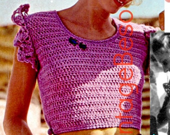 Crop Top Crochet Pattern • Short Pullover Top • Vintage 1970s Summer Top • Bust Sizes 34 36 • Watermarked PDF Pattern