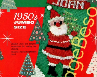 1950s Christmas Stocking Knitting Pattern • Santa Tree • Watermarked PDF Only