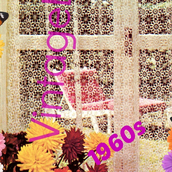 Flower Lace CURTAINs Crochet Pattern • Vintage 1960s Privacy Curtain Door or Window + FREE PAttERN Bird • Watermarked PDF Only